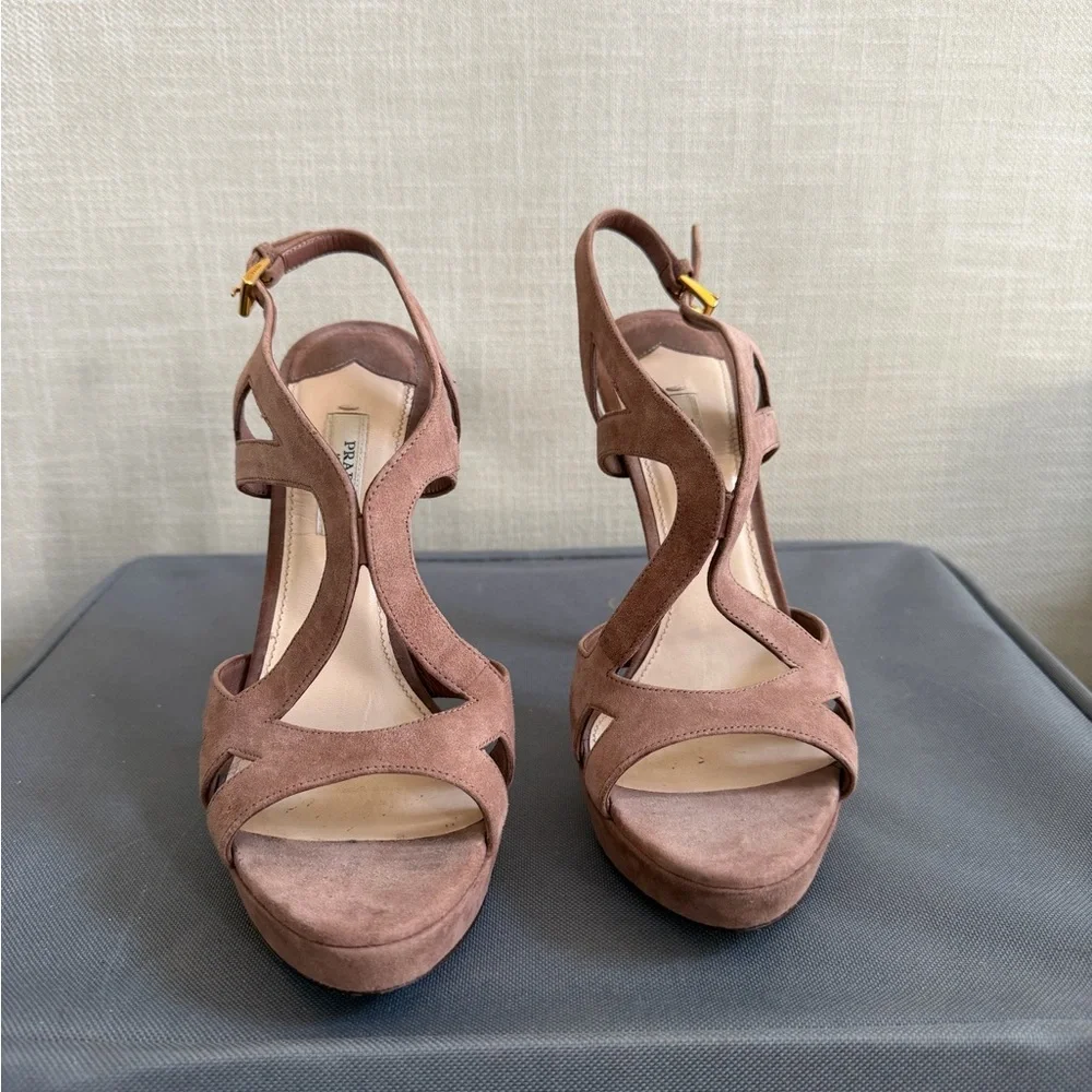 Authentic Prada rose pink Suede Platform High-Heel Sandals size 38 - Picture 2 of 7
